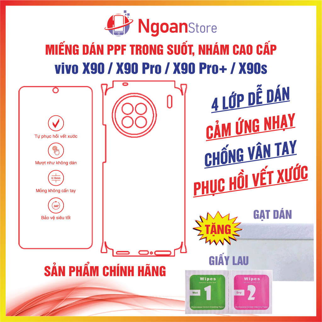 Miếng dán PPF vivo X90 / X90 Pro / X90 Pro+ / X90s chống vân tay phục hồi vết xước - Ngoan Store