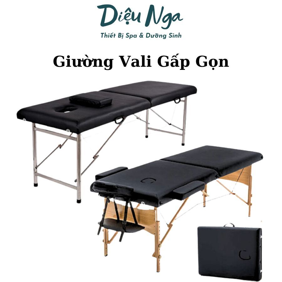 Giường Vali Chân Inox, Giường Vali Chân Gỗ Gấp Gọn Chịu Lực 200kg Dùng Trong Spa, Phun Xăm, Nối Mi