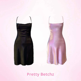 Váy body satin dáng ngắn 2 dây buộc cổ Pretty