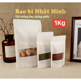 1kg túi zip giấy Trắng có cửa sổ đựng thực phẩm, hạt khô bánh kẹo, đế đứng,chống ẩm