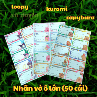 [50 cái] Nhãn vở môn học loopy, capybara, pochaco có sẵn keo nhiều kiểu ngẫu nhiên