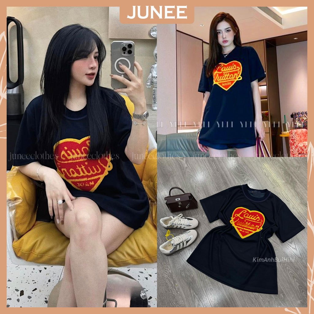 Áo Phông Nữ LV MADE Hình In Trái Tim Áo Thun Chất Cotton L1 Dáng Rộng Freesize