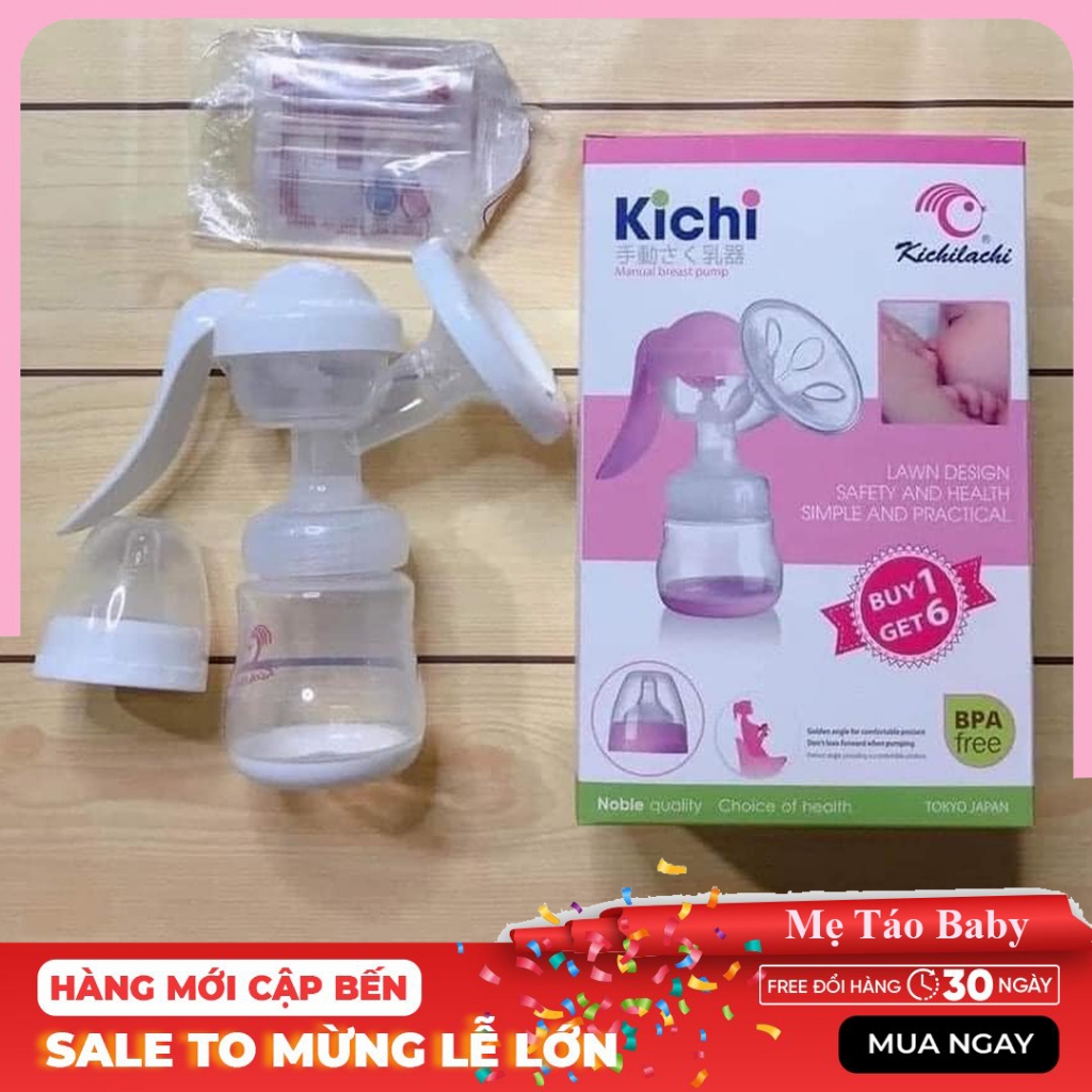 Máy Hút Sữa Bằng Tay, Cầm Tay Kèm Bình Sữa Kichi 180ML