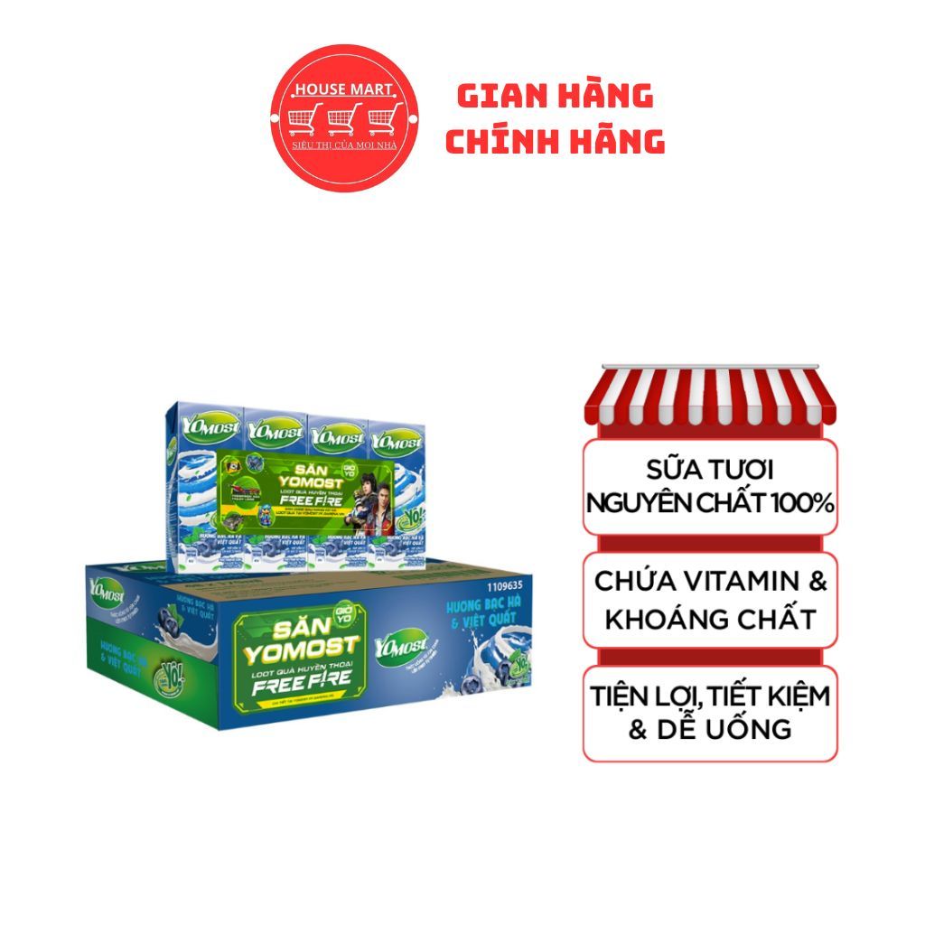 Thùng 48 Hộp Sữa Chua Lên Men Tự Nhiên Yomost Bạc Hà - Việt Quất 170ML