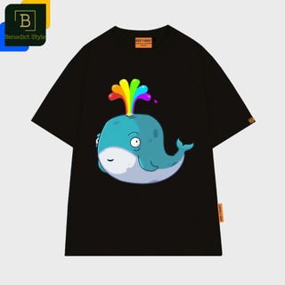 Áo thun unisex tay lỡ in hình Cá Voi phun nước nhiều màu sắc cầu vồng cute ngộ nghĩnh rainbow Whale shirt BND819