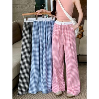 Quần ống suông caro phối cạp trắng cạp chun lưng cao hách dáng siêu hot v58d