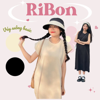 Váy Suông Basic Kiểu Pháp RIBON Váy Maxi Phong cách Tối giản Mùa hè Dáng rộng Không tay Cổ tròn Mặc Đi biển
