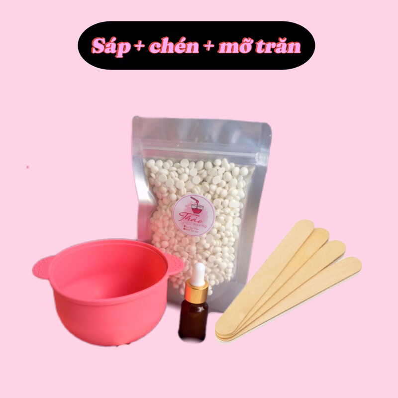 Combo sáp wax lông, 100gr sáp dừa chén silicon mỡ trăn (tặng que gỗ)
