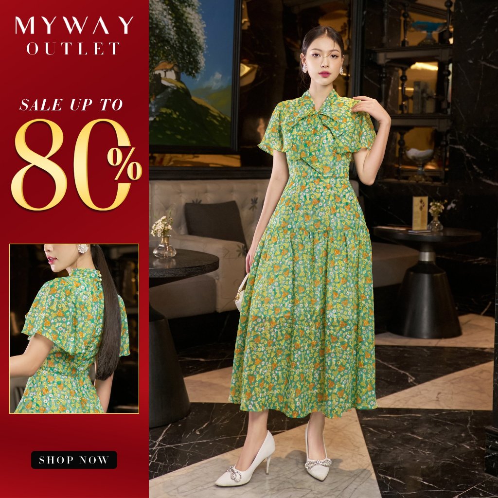 Đầm Maxi Nữ My Way Cổ Nơ Thanh Lịch 9MD0232 - HA2