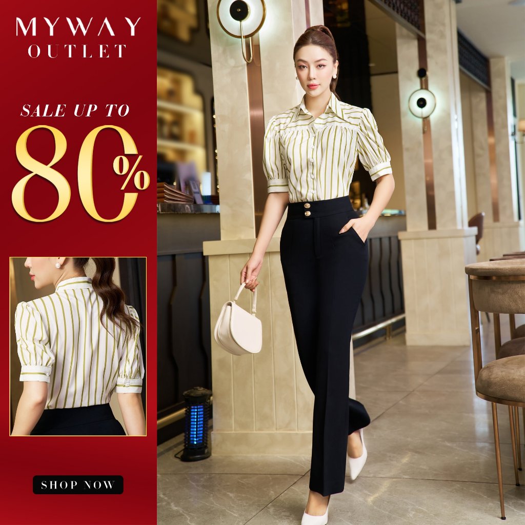 Áo Sơ Mi Kẻ Công Sở Nữ My Way Tay Phồng Cao Cấp 1MA01124