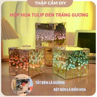 Hộp Hoa Tulip Đèn Tráng Gương Tự Tay Lắp Ráp, Quà Tặng Sinh Nhật, Valentine ( Tặng túi đựng quà )