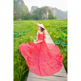 MAXI TRỄ VAI NỮ TÍNH, KÍN ĐÁO, TÙNG XOÈ RỘNG