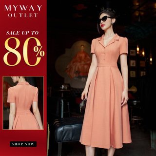 Đầm Xòe Nữ MY WAY Cổ Vest Chiết Eo Sang Trọng 6MD02158
