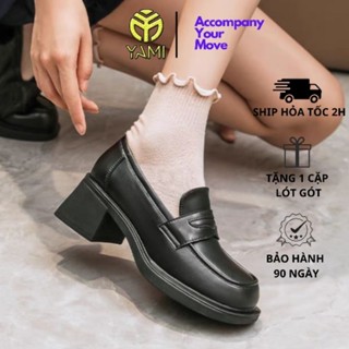 Giày Loafer Nữ, Giày Moca Nữ Đế Cao 7 Phân, Giày Lolita Đế Vuông Mũi Vuông Màu Đen Trắng, Giày Mary Jane - YAMI
