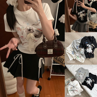 Áo thun nơ cộc tay in hình cún con form babytee - 23September