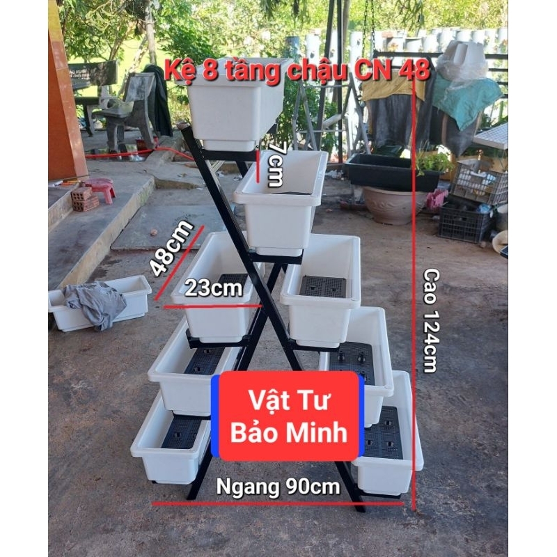 Combo kệ sắt để chậu chữ nhật (D48 R20 C16),  kệ 8 tầng trồng hoa