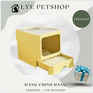 Nhà vệ sinh cho mèo có ngăn kéo khép kín có cửa vào ra riêng chống văng cát kèm xẻng CỠ LỚN - Lye Petshop