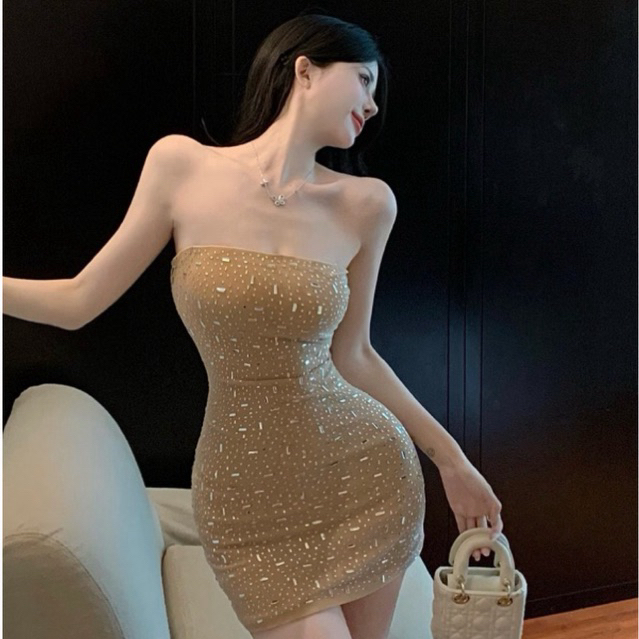 Đầm midi 2 dây đầm ngắn đầm body đầm ống ren lưới đính đá SAM SAM BOUTIQUE