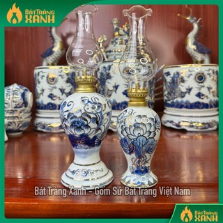 Đèn dầu vẽ vàng cao cấp bát tràng , gốm sứ bát tràng xanh, gốm sứ bát tràng việt nam