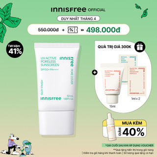 Kem chống nắng kem lót làm mịn lỗ chân lông innisfree UV Active Poreless Sunscreen SPF50+ PA++++ 50 mL