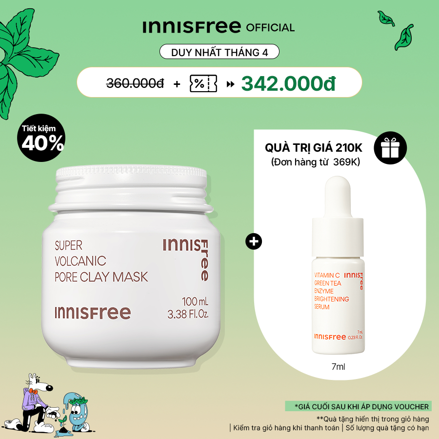 Siêu mặt nạ chăm sóc lỗ chân lông Innisfree Super Volcanic Pore Clay Mask 100ml (New 2023)