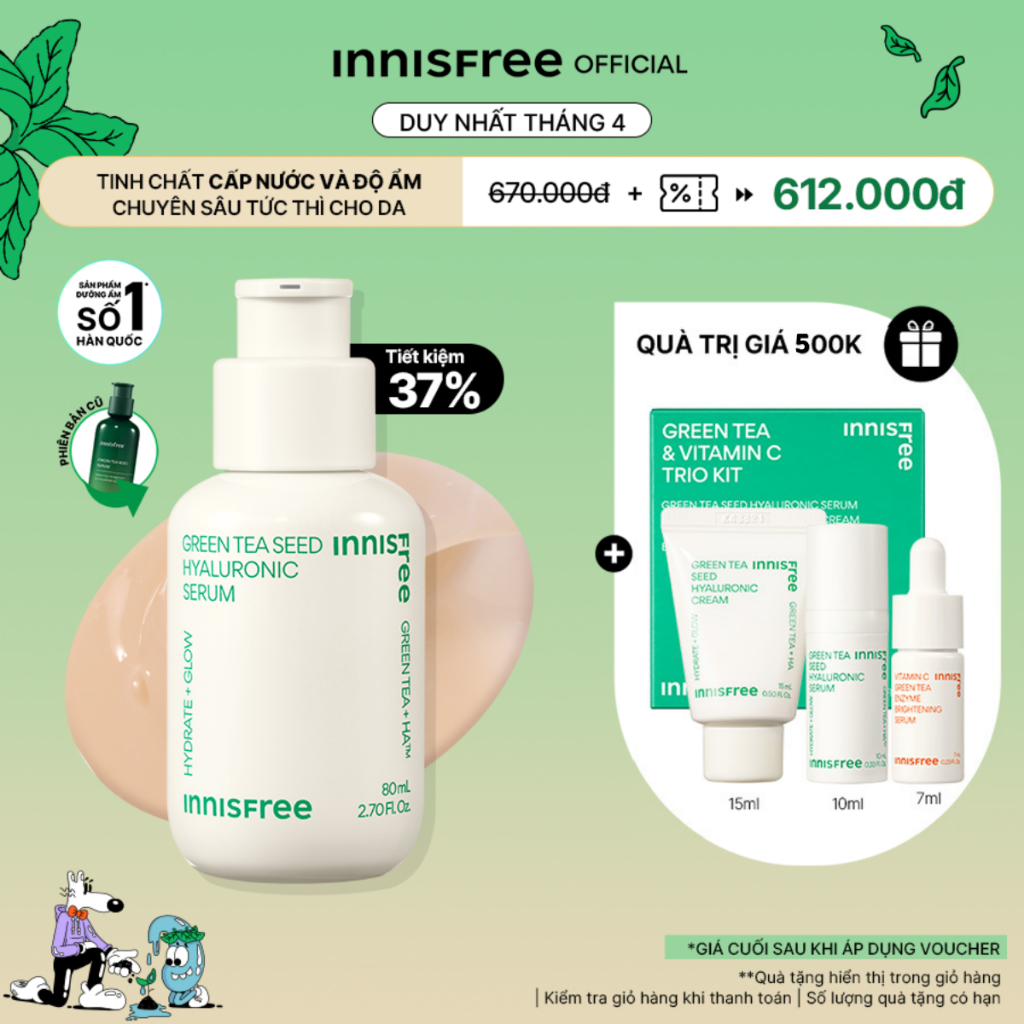 Tinh chất dưỡng ẩm INNISFREE Green Tea Seed Hyaluronic Serum 80mL