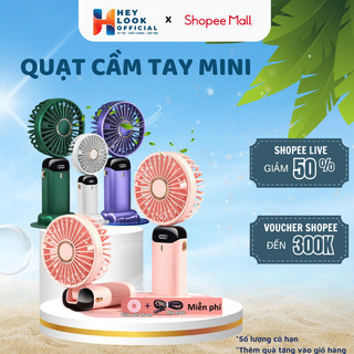 Quạt Mini Cầm Tay Tích Điện Gấp Gọn GODWELL 4000 mAh 5 Tốc Độ Gió Có Đèn LED Hiền Thị Pin Có Dây Đeo Cổ