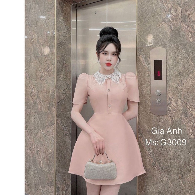 váy tiệc Hồng cổ ren