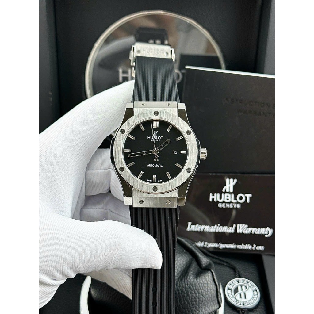 [TẶNG HỘP] ĐỒNG HỒ NAM HUBLOT CLASSIC FUSION BLACK  T - AUTOMATIC- 42mm- DÂY CAO SU- BẢO HÀNH  24 thángg