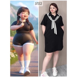 Đầm suông che bụng bigsize quảng châu cổ thuỷ thủ thun cotton đẹp - 17112