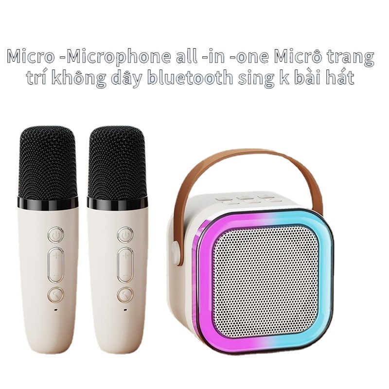 Đẩy liền vang tặng 2 mic，Loa Bluetooth, Loa Karaoke Mini K12 Sạc Pin Không Dây，Âm Thanh Hay