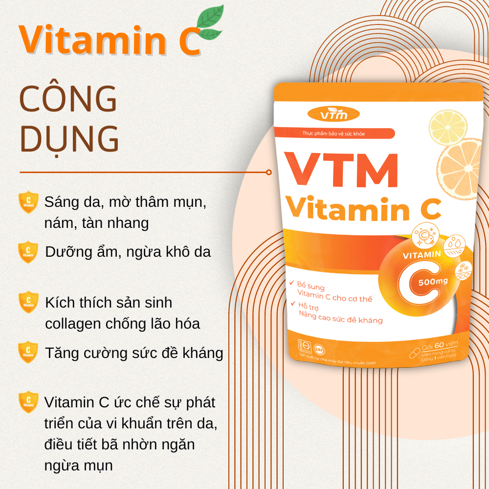 Combo Trắng Sáng Mịn Màng Viên Uống VTM Vitamin C Và Viên Uống VTM Glutathione
