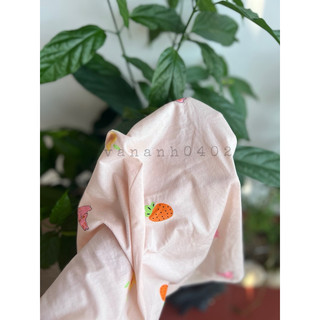 Vải thun cotton 2c hình thỏ hồng nền hồng nude
