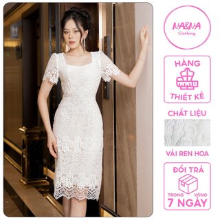 Váy ren trắng cổ vuông tiểu thư NA&NA Clothing V064