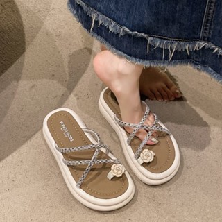 Dép nữ quai chéo xỏ ngón đính đá hoa trà Ponica