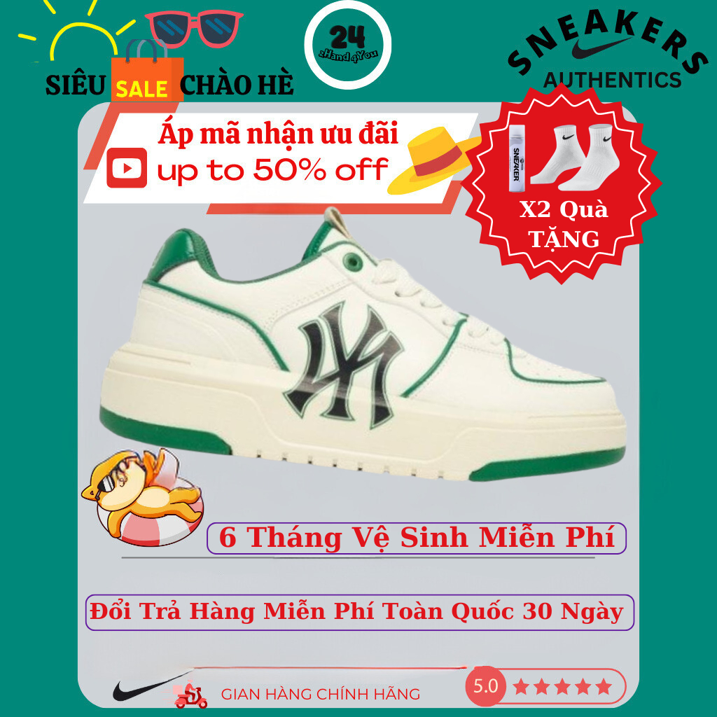 Giày MLB White Green Chunky Liner New York Yankees Thể Thao Dành Cho Nam Nữ, giày 2Hand Auth 95%-98% - 2Hand4You