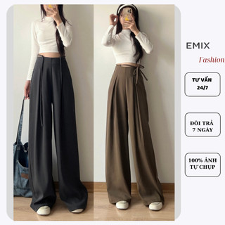Quần công sở nữ ống suông kèm dây đai thời trang EMIX cạp cao chất ruby Quansuong018/P2K6