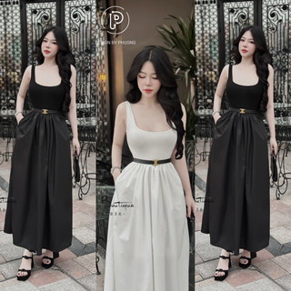 váy maxi 3 lỗ dáng dài xoè có túi kèm đai loại 1 ảnh thật