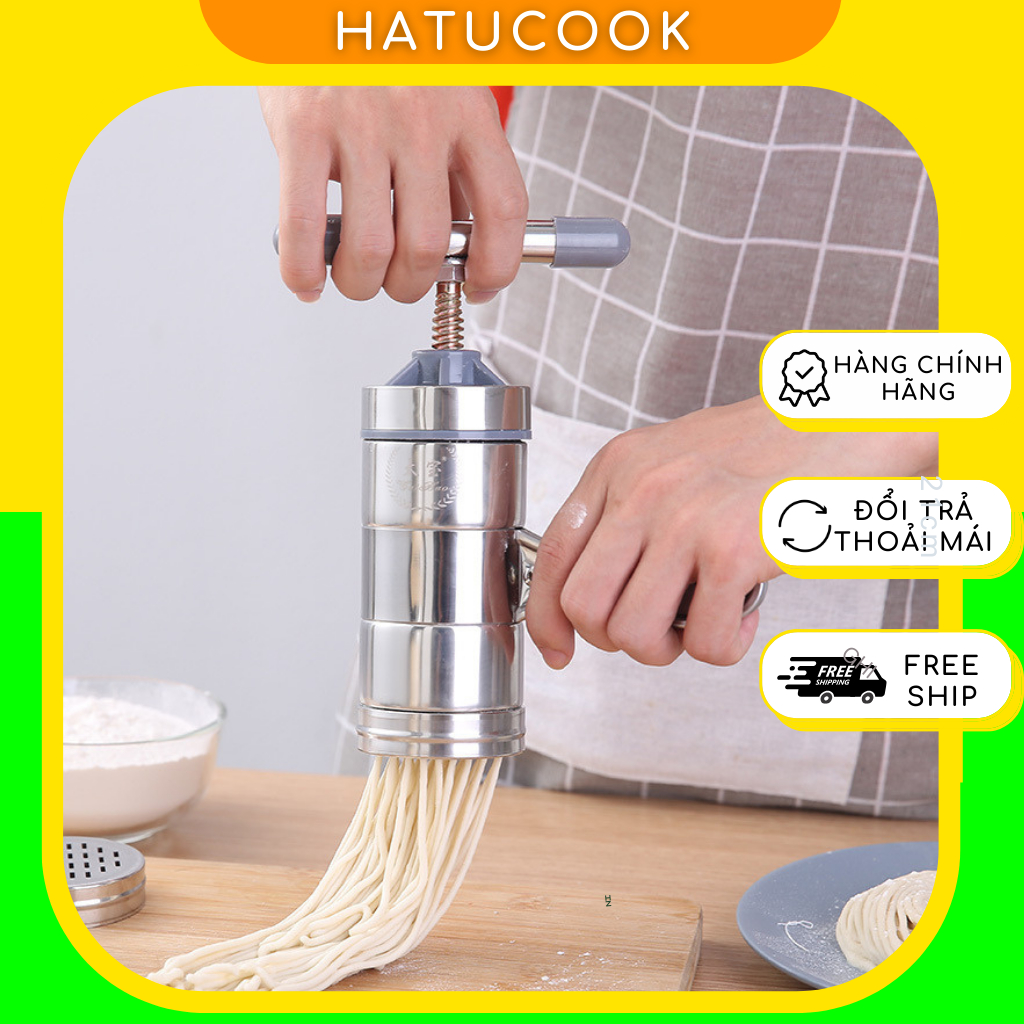 Máy làm mì tươi, Máy làm bún HATUCOOK chất liệu từ inox 304 không gỉ, bền bỉ,đầu gồm 5 lưỡi cắt khác nhau thay thế