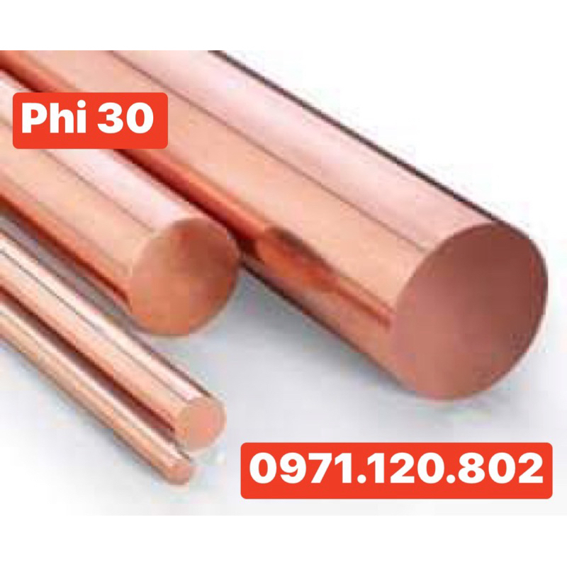 Đồng đặc ,đồng đỏ tròn đặc phi 30 (đường kính 30mm ) dài 20cm -30cm