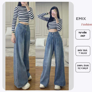 Quần jean nữ dáng suông ống rộng ly trước EMIX Jeansuongloe9525/P8