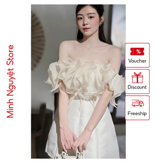  Đầm Dự Tiệc Cúp Ngực Trễ Vai Phối Tơ Bèo Sang Chảnh Váy Thiết Kế Chất Tafta Tay Bồng Bánh Bèo 