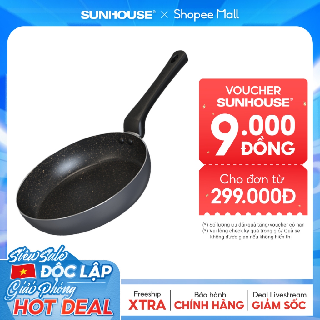 Chảo chống dính Sunhouse CT Plus - Đường kính: 18-20-22-24-26-28-30cm - KHÔNG DÙNG ĐƯỢC TRÊN BẾP TỪ - Hàng chính hãng