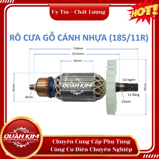 rotor/ruột máy cưa gỗ cánh nhựa 11 răng thân 158 tặng kèm chổi than