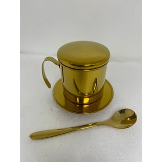 Bộ Phin cafe vàng titan inox 304 cao cấp sáng bóng gồm 1 muỗng 1 phin 6.5cm, sang trọng vệ sinh an toàn thực phẩm Hcm