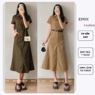 Set áo sơ mi + chân váy công sở dáng dài chất kaki thô mềm (tặng kèm đai) EMIX Setkemdai036/P8K7