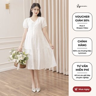 Đầm Bầu Thiết Kế LYMMOM Tay Cộc Dáng Suông Cổ V Sang Chảnh Trắng Thêu Hoạ Tiết Cao Cấp Dự Tiệc Đi Chơi VB057