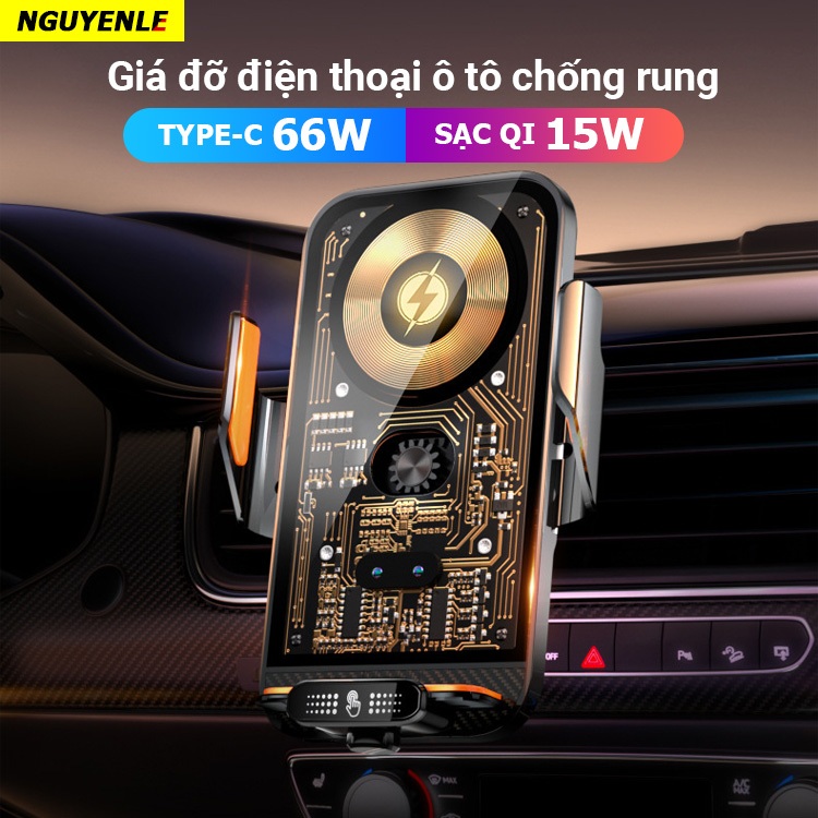 Giá Đỡ Điện Thoại Kiêm Sạc Siêu Nhanh Không Dây C05 66W SCP VOOC Type C 15W Qi Cho Xe Hơi Trong Suốt