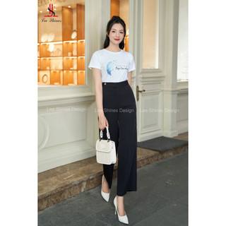 Quần suông nữ khép ống Lee Shines, dáng đứng gọn gàng, chất trượt lụa hàn mềm mịn thoáng mát