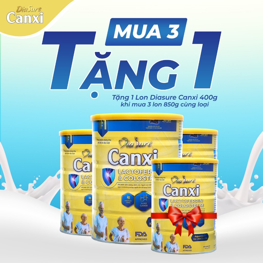 COMBO 3 TẶNG 1 Lon 400G, Diasure Canxi 850G - Bổ Sung Canxi Nano, Bảo Vệ Xương Khớp, Chống Đâu Nhức Xương Khớp